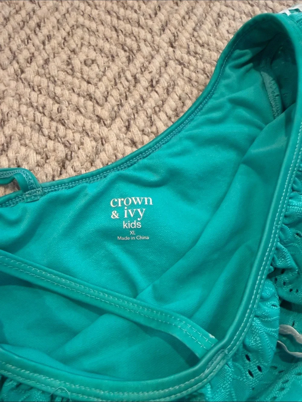 Girls Teal One-Shoulder Ruffle Swim Set